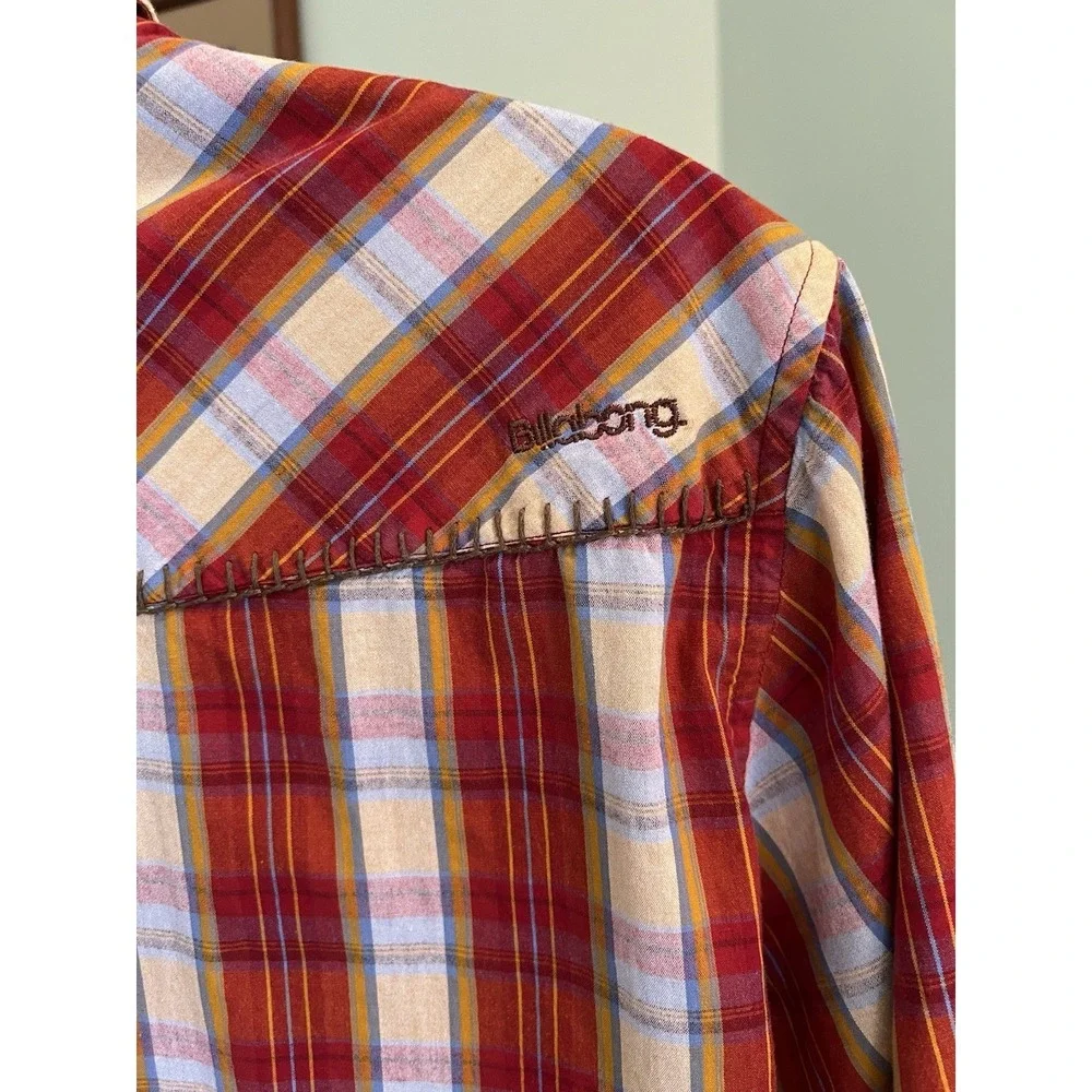 Billabong Unisex Kids XL Multicolor Plaid Short Sleeve Western Snap Button Shirt